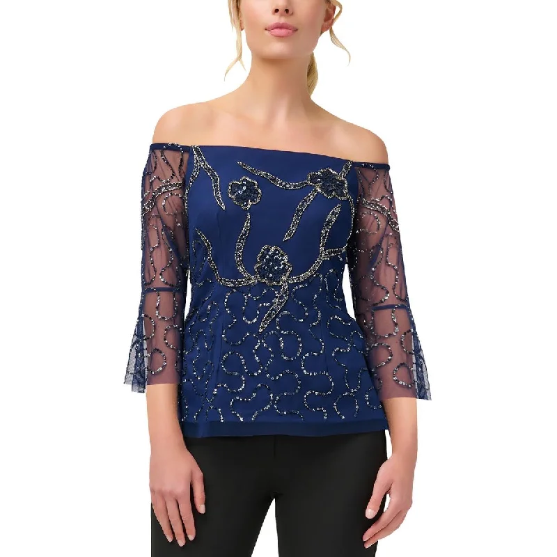 Adrianna Papell Womens Sequined Beaded BlouseFlannel Shirts