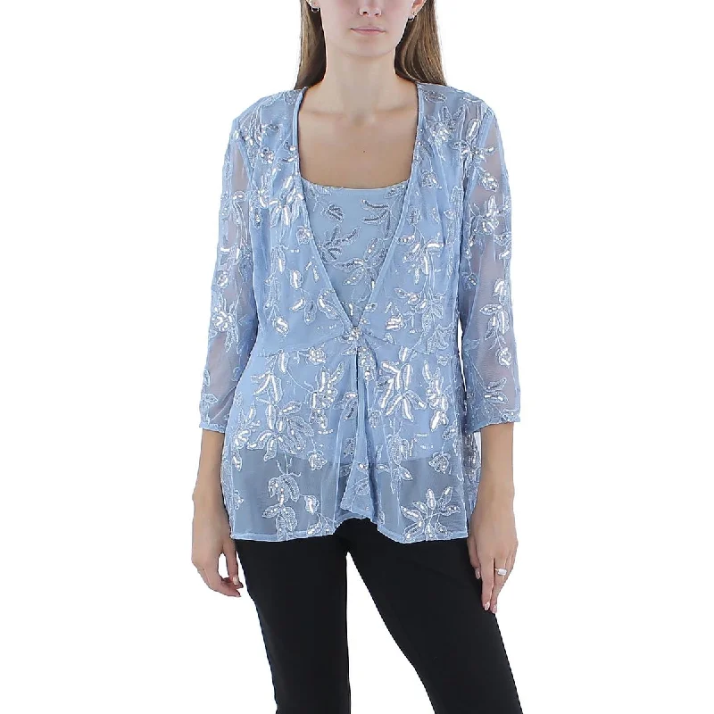 Alex Evenings Womens 2PC Sequined BlouseWool Shirts