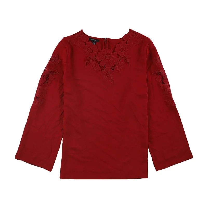 Alfani Womens Crochet-Lace Knit Blouse, Red, MediumLogo Shirts