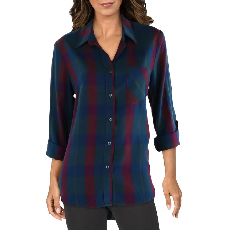 Punk down jacketBilly T Womens Plaid Hi-Low Button-Down Top