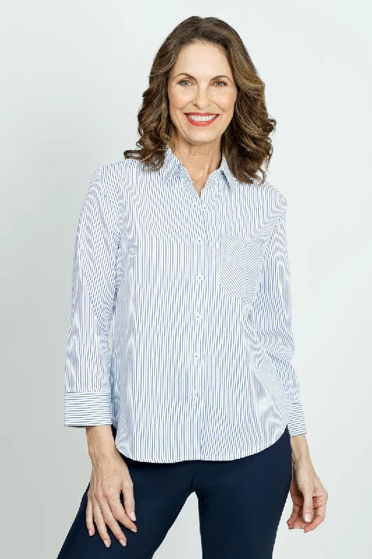 Cali Girls Stripe Blouse with Herringbone PocketStudded Shirts