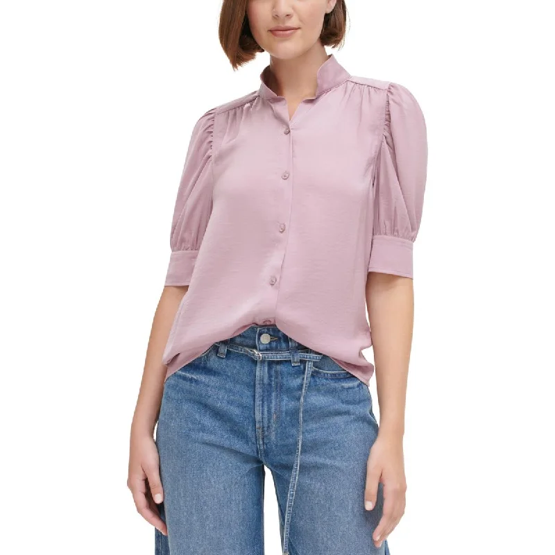 Reflective strip designCalvin Klein Jeans Womens Petites Lightweight Solid Button-Down Top