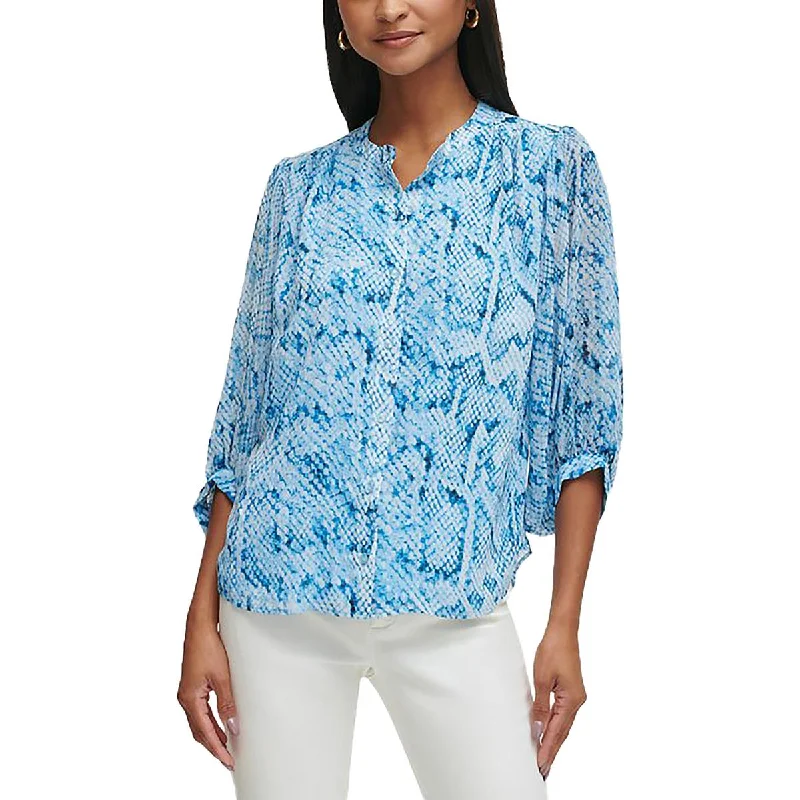 Street down jacketCalvin Klein Womens Chiffon Printed Button-Down Top