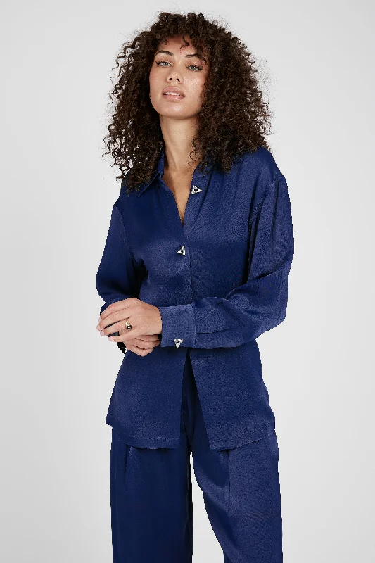 Chase Satin Blouse in Midnight BlueRecycled Fabric Shirts