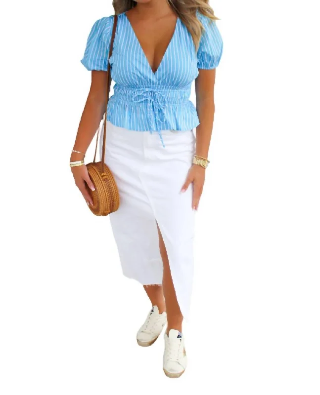 Coastal Captain Striped Blouse In Blue/whiteBamboo Shirts