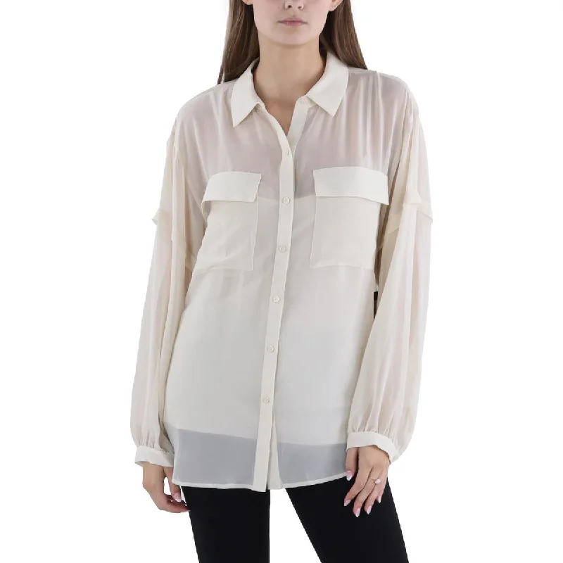 Warm performanceDKNY Womens Chiffon Collared Button-Down Top