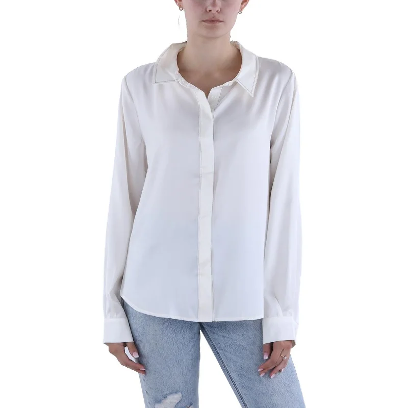 Tear-resistant fabricDKNY Womens Collar Contrast Trim Button-Down Top