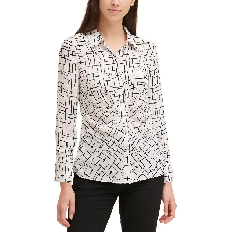 Hot pressing technologyDKNY Womens Pleated Collar Button-Down Top