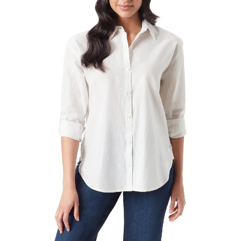 Down volumeGloria Vanderbilt Womens Collar Metallic Button-Down Top