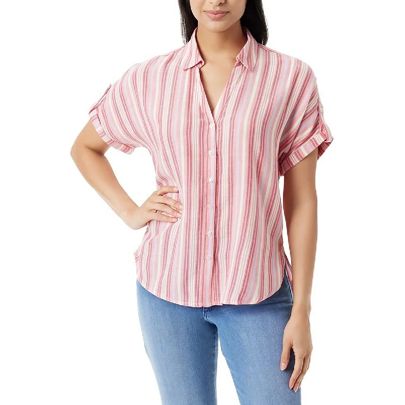 Removable linerGloria Vanderbilt Womens Cotton Blend Striped Button-Down Top