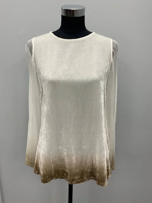 Gold Ombre Silk Velvet Blouse In WhiteLongline Shirts