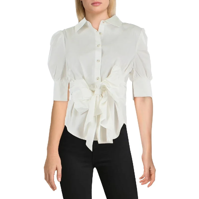 Mid-length down jacketGracia Womens Tie-Waist Collared Button-Down Top