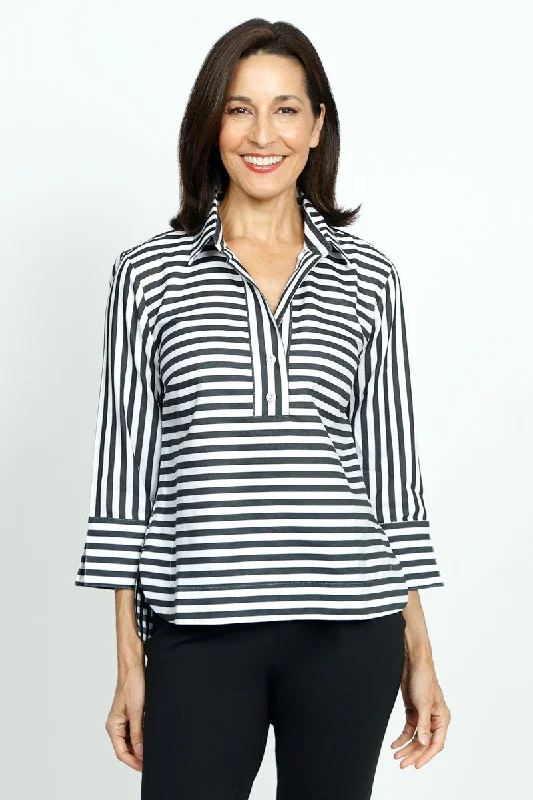 Hinson Wu Aileen Button Back Stripe/Check BlouseAsymmetrical Shirts