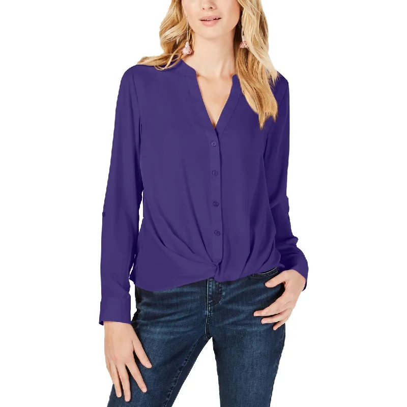 Adjustable cuffsINC Womens Twist Front Split Neck Button-Down Top