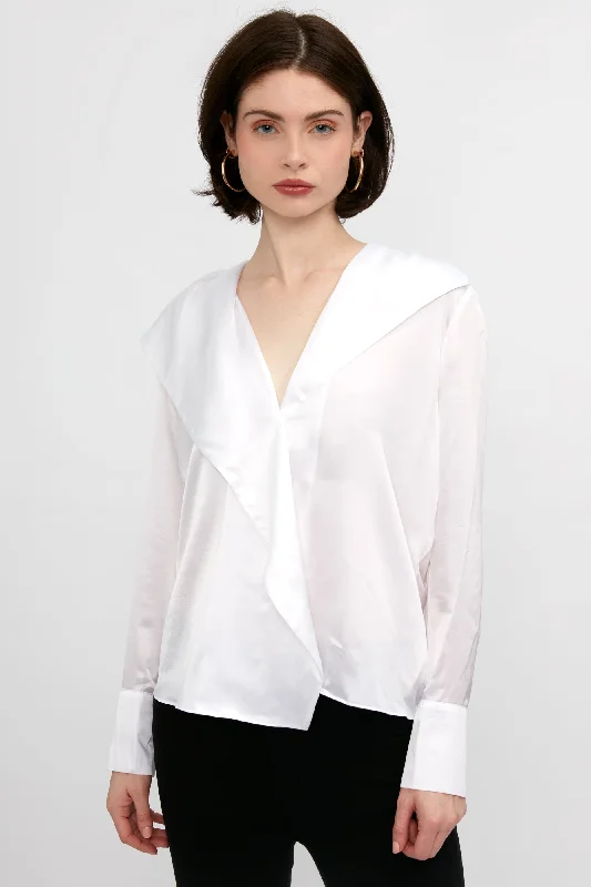 Jaslynn Silk Open Collar Blouse in WhiteGym Shirts