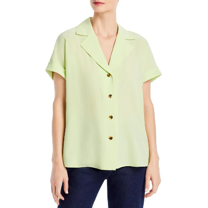 Environmentally friendly downLafayette 148 New York Womens Sabine Silk Cuff Sleeves Button-Down Top