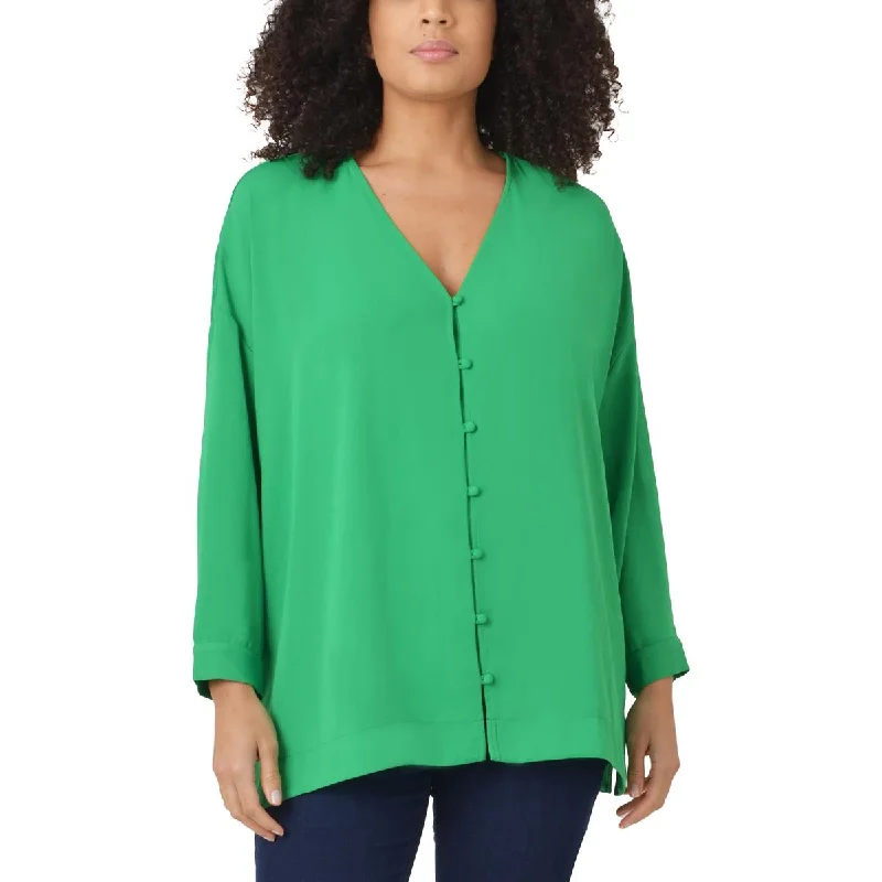 Wind resistanceLive Unlimited London Womens Collarless Three Quarter Sleeve Button-Down Top