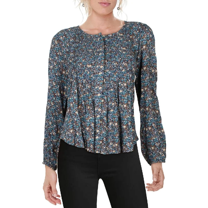 Grey goose downLucky Brand Womens Printed Collarless Button-Down Top