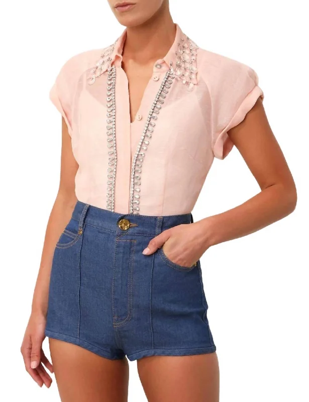 Matchmaker Diamante Blouse In PinkPeplum Shirts