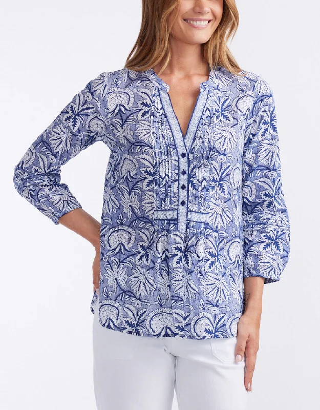 Natalie Cotton Blouse - Malta NavyFloral Shirts