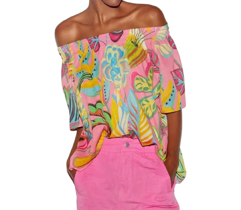 Off Shoulder Blouse In Print PinkYoga Shirts