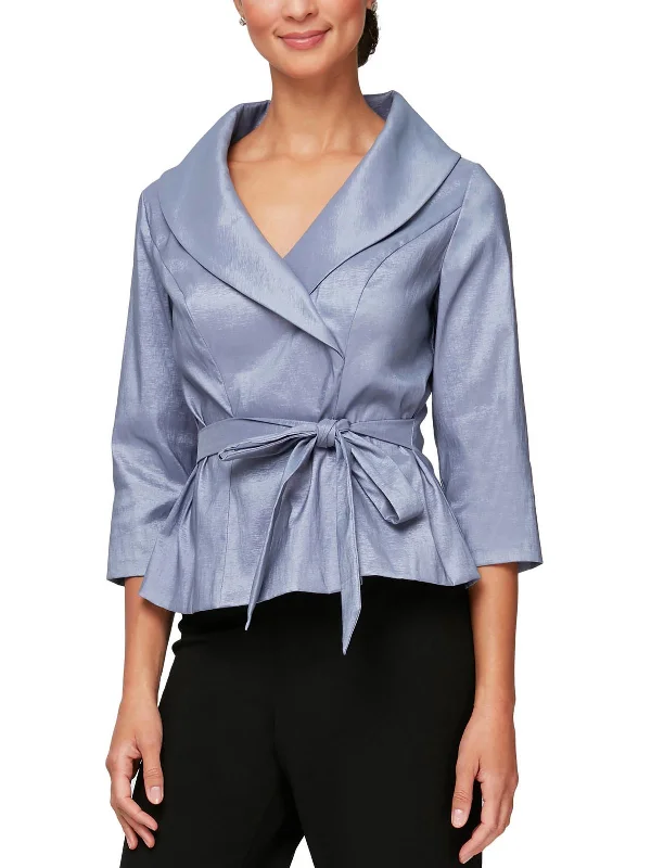 Petites Womens Taffeta Belted BlouseLimited Edition Shirts