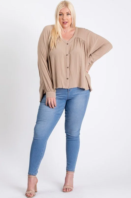 Goose downPleated Button Down Long Slv