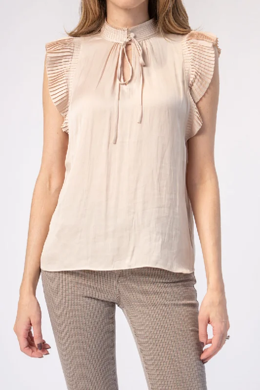 Pleated Keyhole Blouse in ParchmentBand Merch Shirts