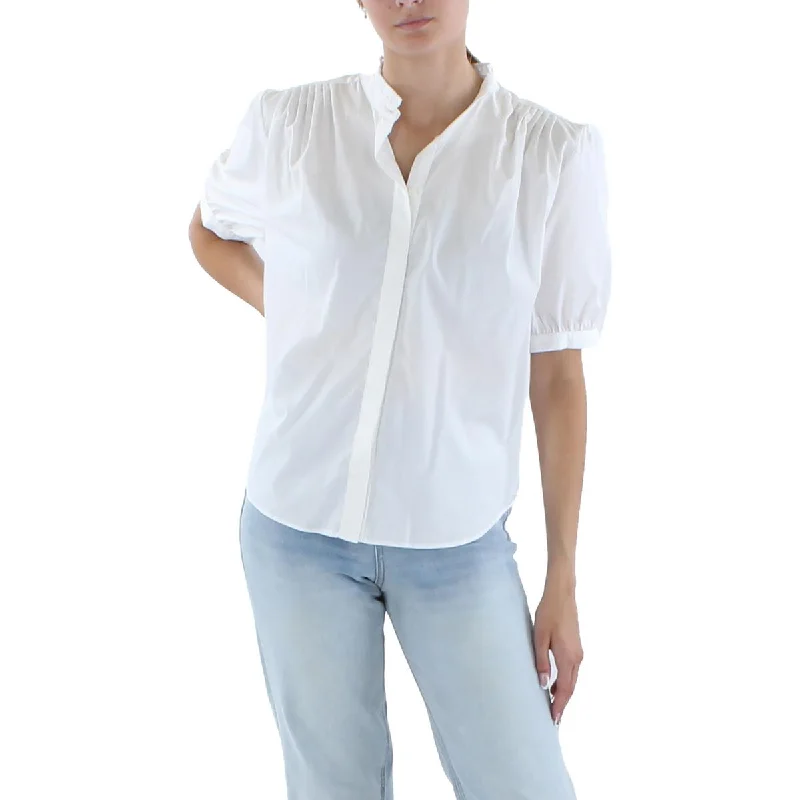 Down camping suitRag & Bone Womens Jordan Pleated Puff Sleeve Button-Down Top