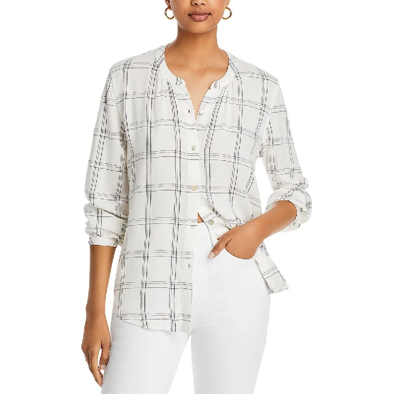 Grey goose downRails Womens Eloise Collarless Metallic Button-Down Top