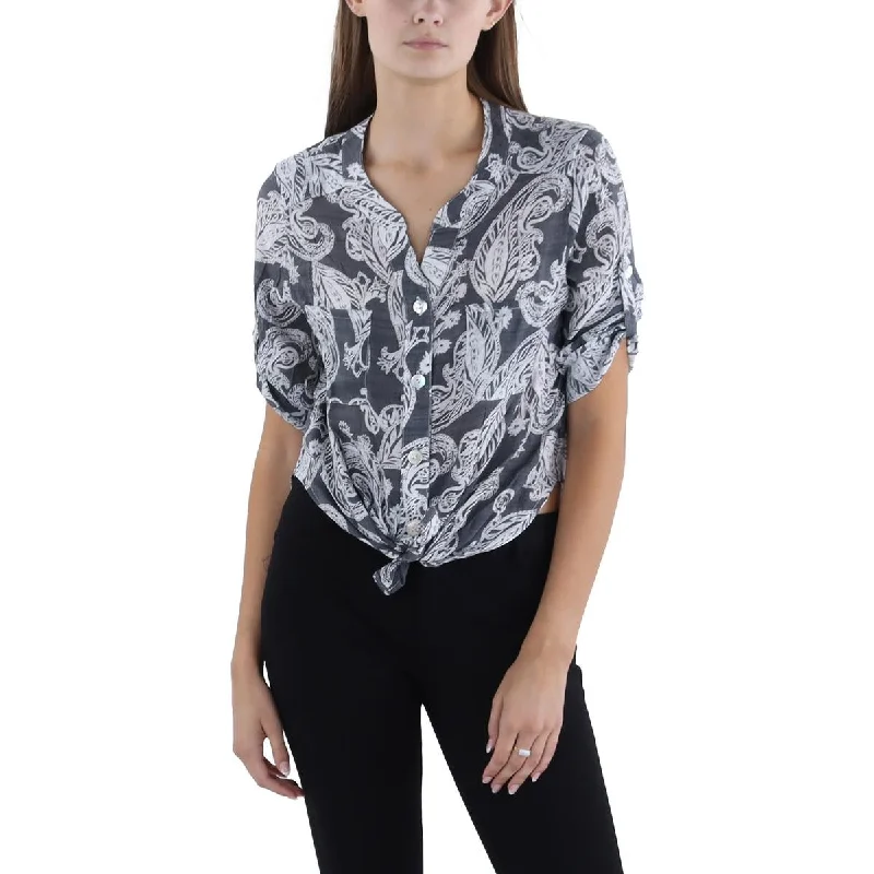 Waterproof performanceRuby Rd. Womens Petites Paisley Knot-Front Button-Down Top