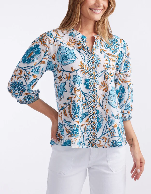 Scarlett Cotton Blouse - Blue/GoldBand Merch Shirts