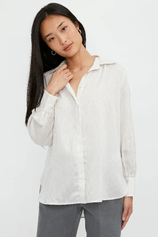 Silk Voile Blouse in Grey StripeYoga Shirts