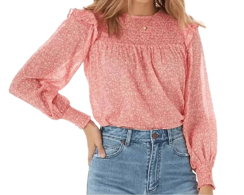 Smocked Floral Peasant Top Blouse In PinkFlannel Shirts