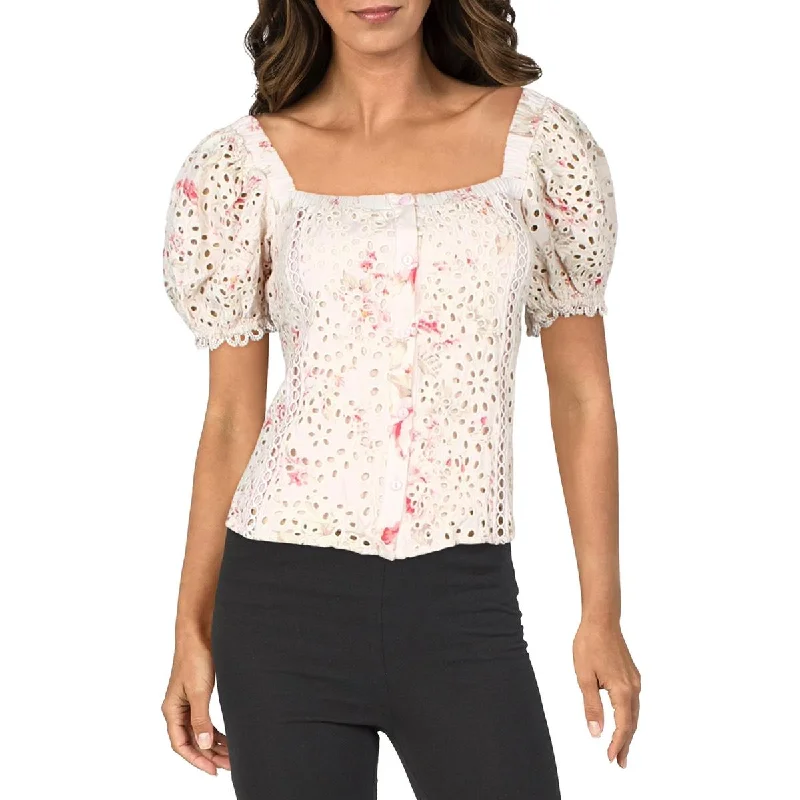 Waterproof fabricStellah Womens Eyelet Floral Button-Down Top