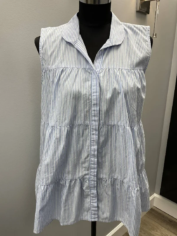 Striped Ruffled Blouse In Blue/whiteMetallic Shirts