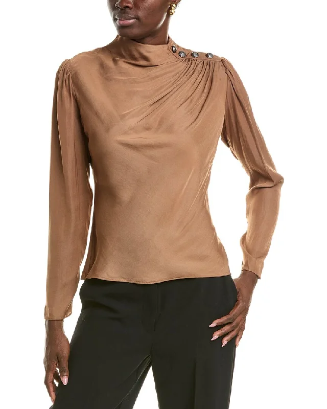 T Tahari High-Neck Airflow BlouseZippered Shirts