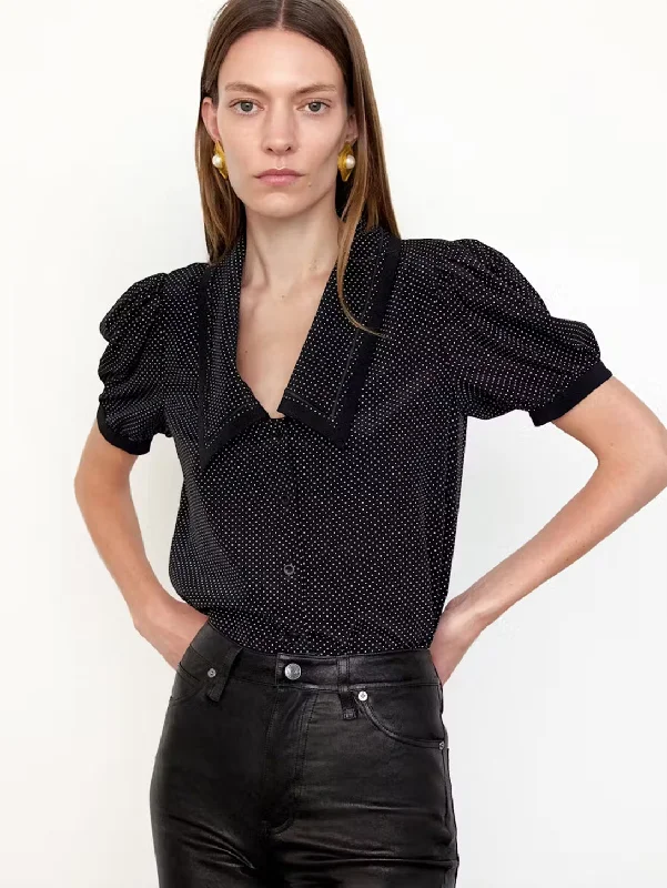 The Polka Dot Sailor Blouse - Black MultiTasseled Shirts