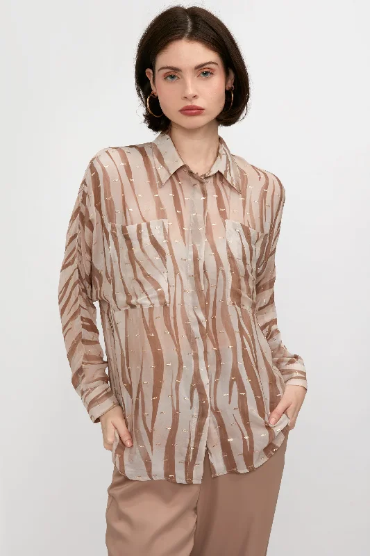 Voile Viscose Blouse with Lurex in SepiaHiking Shirts