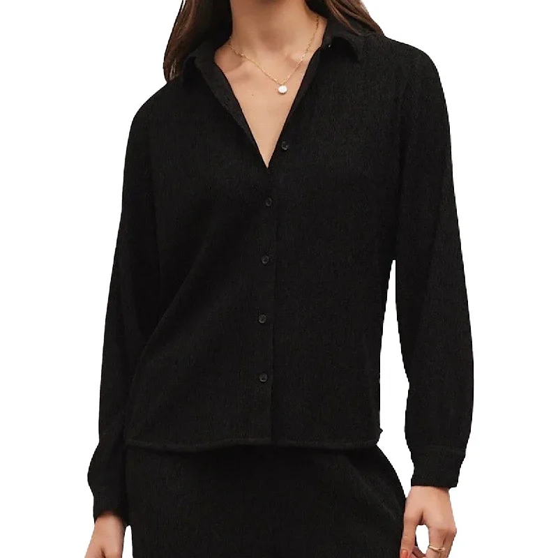 Womens Crinkle Knit Blouse Button-Down TopWrap Shirts