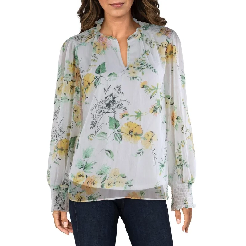 Womens Floral Print Split Neck BlouseHunting Shirts