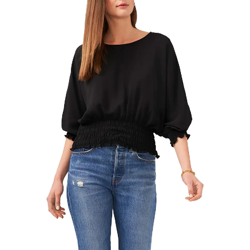 Womens Smocked Puff Sleeve BlouseLogo Shirts