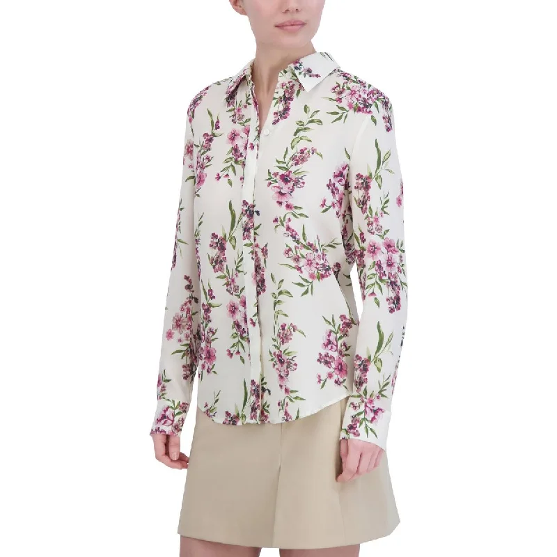 Down volumeBCBGMAXAZRIA Womens Chiffon Floral Button-Down Top