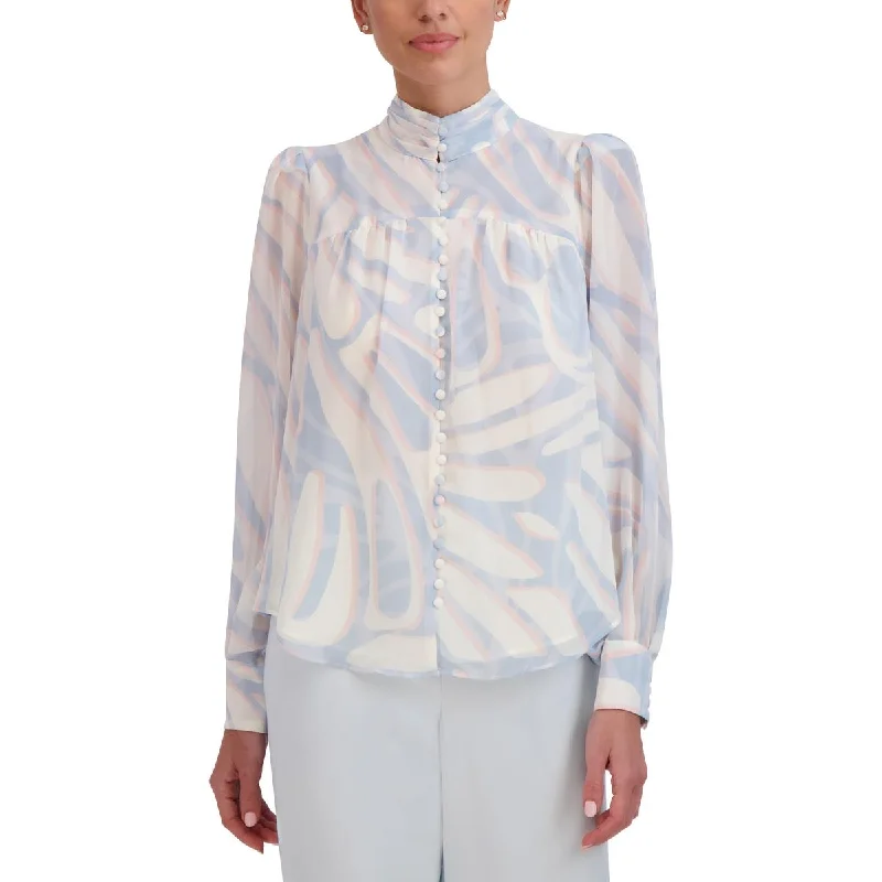 BreathabilityBCBGMAXAZRIA Womens Printed Pleated Button-Down Top