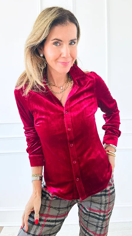 Mid-length down jacketVelvet Crush Button Down Top - Burgundy