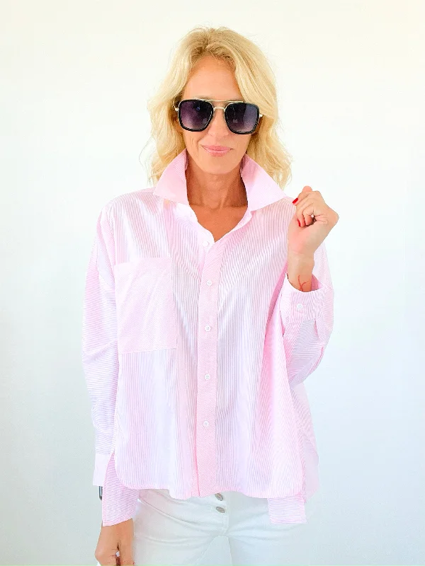 Waterproof fabricBreezy Mornings Button-Down Top - Pink