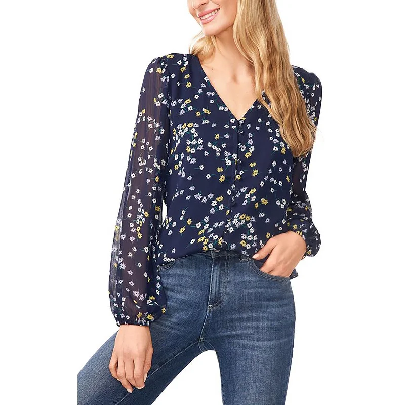 Down workwearCeCe Womens Floral Print Lined Button-Down Top