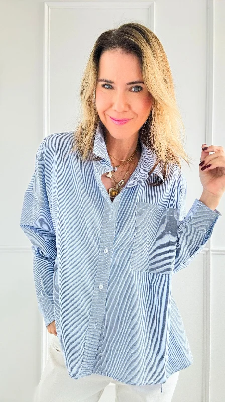 Windproof fabricBreezy Mornings Button-Down Top - Light Blue