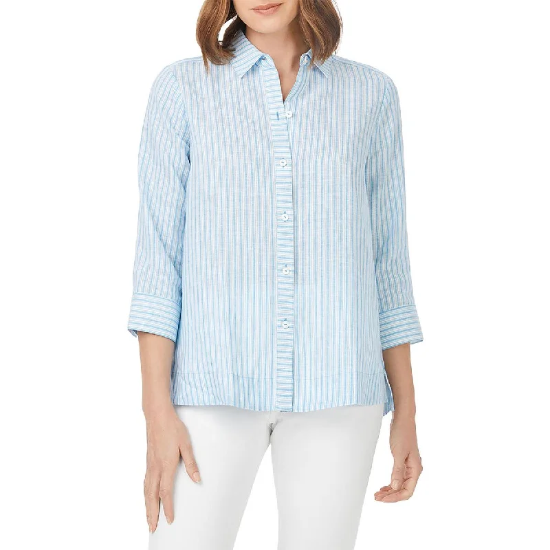 Anti-static treatmentFoxcroft NYC Womens Harley Linen Striped Button-Down Top