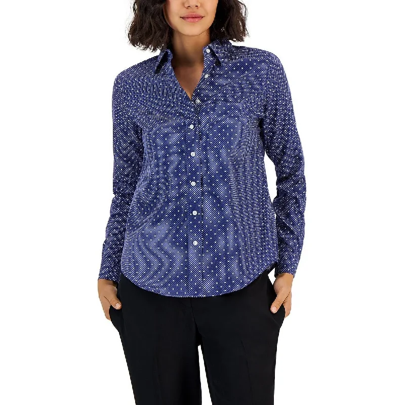 Long down jacketJones New York Womens Polka Dot Collared Button-Down Top